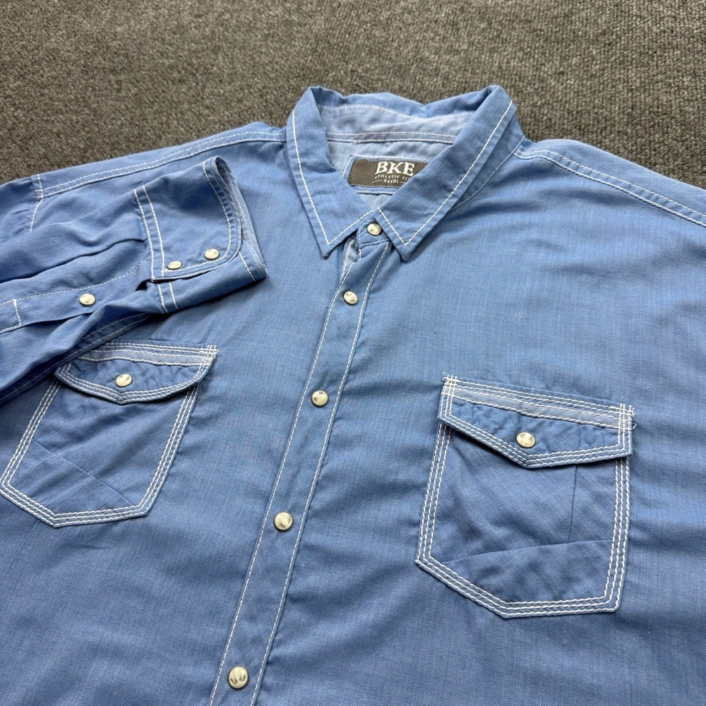 BKE Pearl Snap Shirt Mens 4X Light Blue Athletic Fit Long Sleeve Western Rodeo